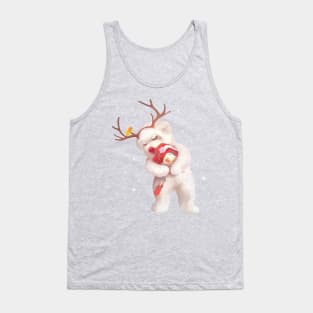 Little Girl Hugging Dog in Reindeer Antlers Tank Top